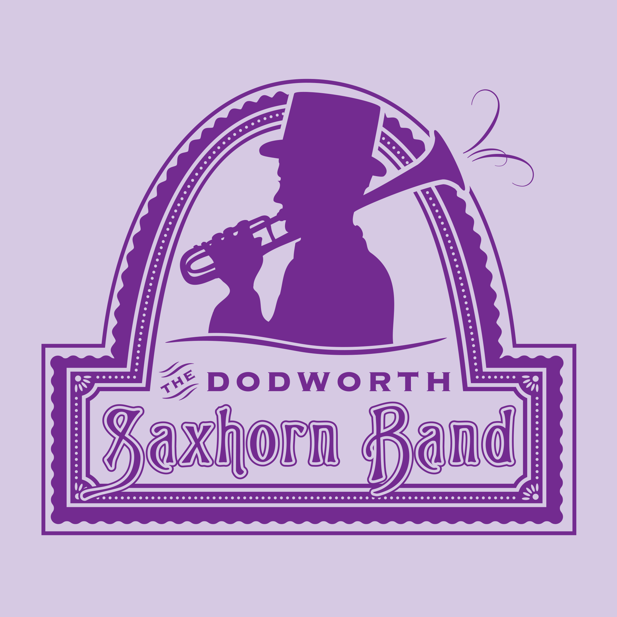 The Dodworth Saxhorn Band played in Ken Burns' 10-part documentary "Baseball." This performance group needed an old fashioned logo design featuring the historical (and real) saxhorn instrument. The figure as depicted in the logo is using it correctly
