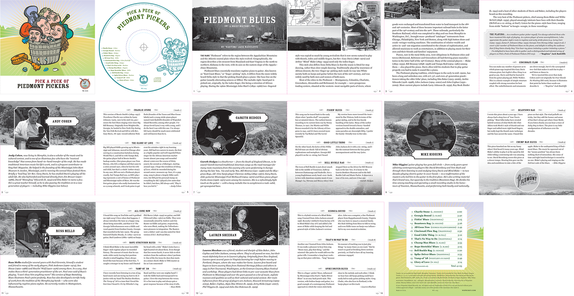 Design and illustration of folk music album CD and 14-page booklet. The front and back cover are printed full color, the inside pages in black and white, and the CD itself in 2 colors (including white). I do love me some nice typography. Actual size: