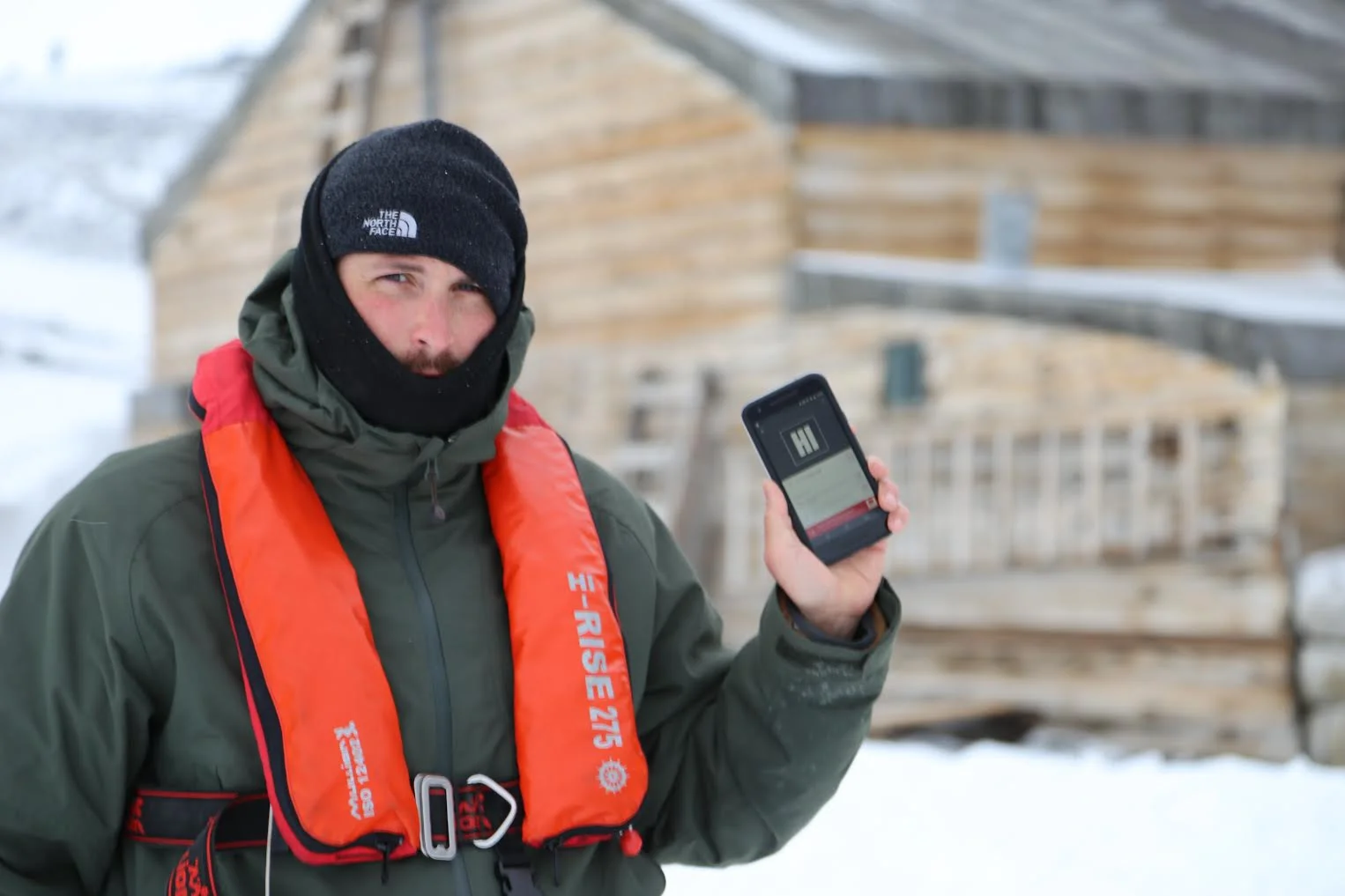 Kyle at Scott of the Antarctic's hut