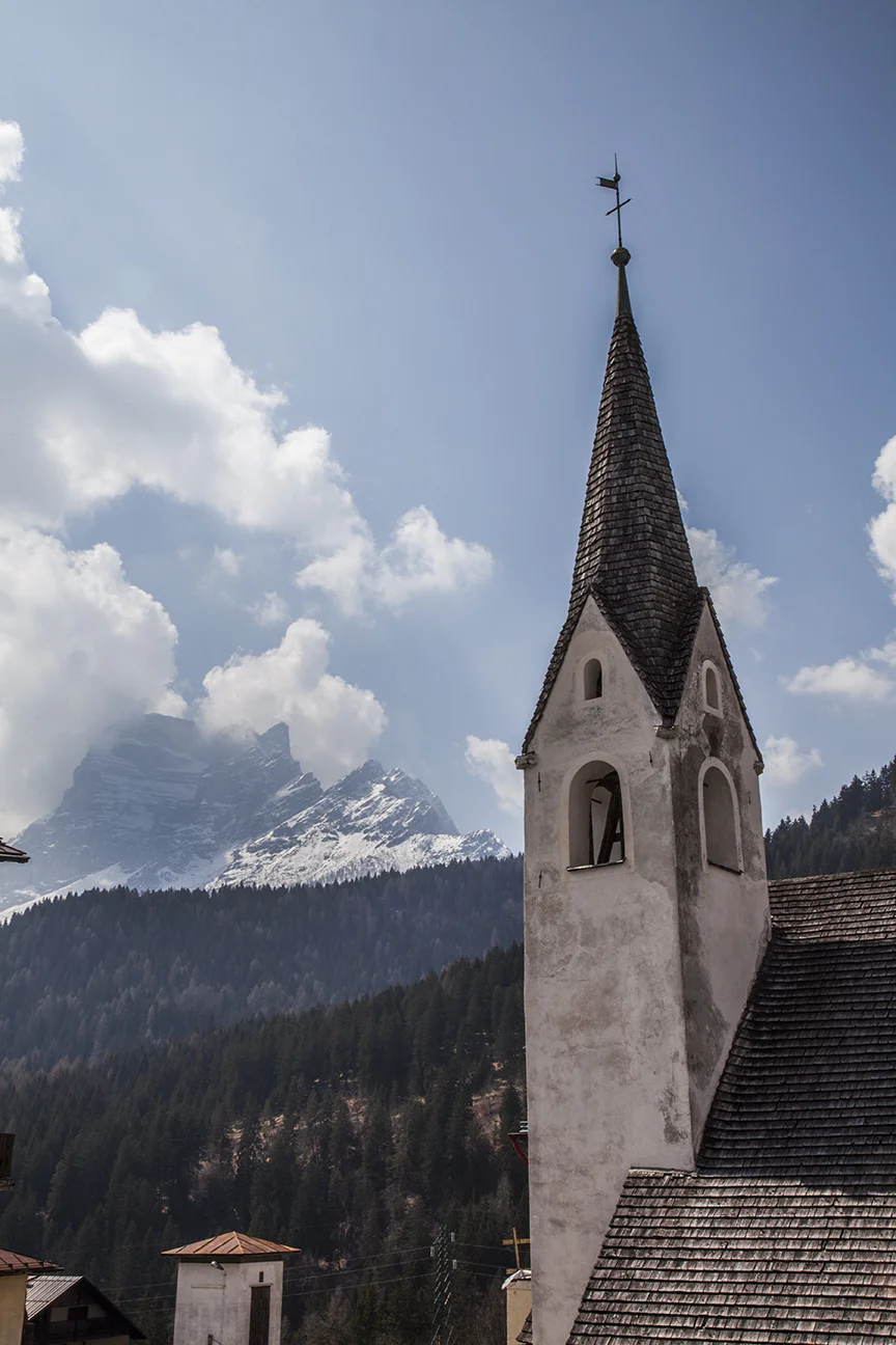 Monte Pelmo behind church