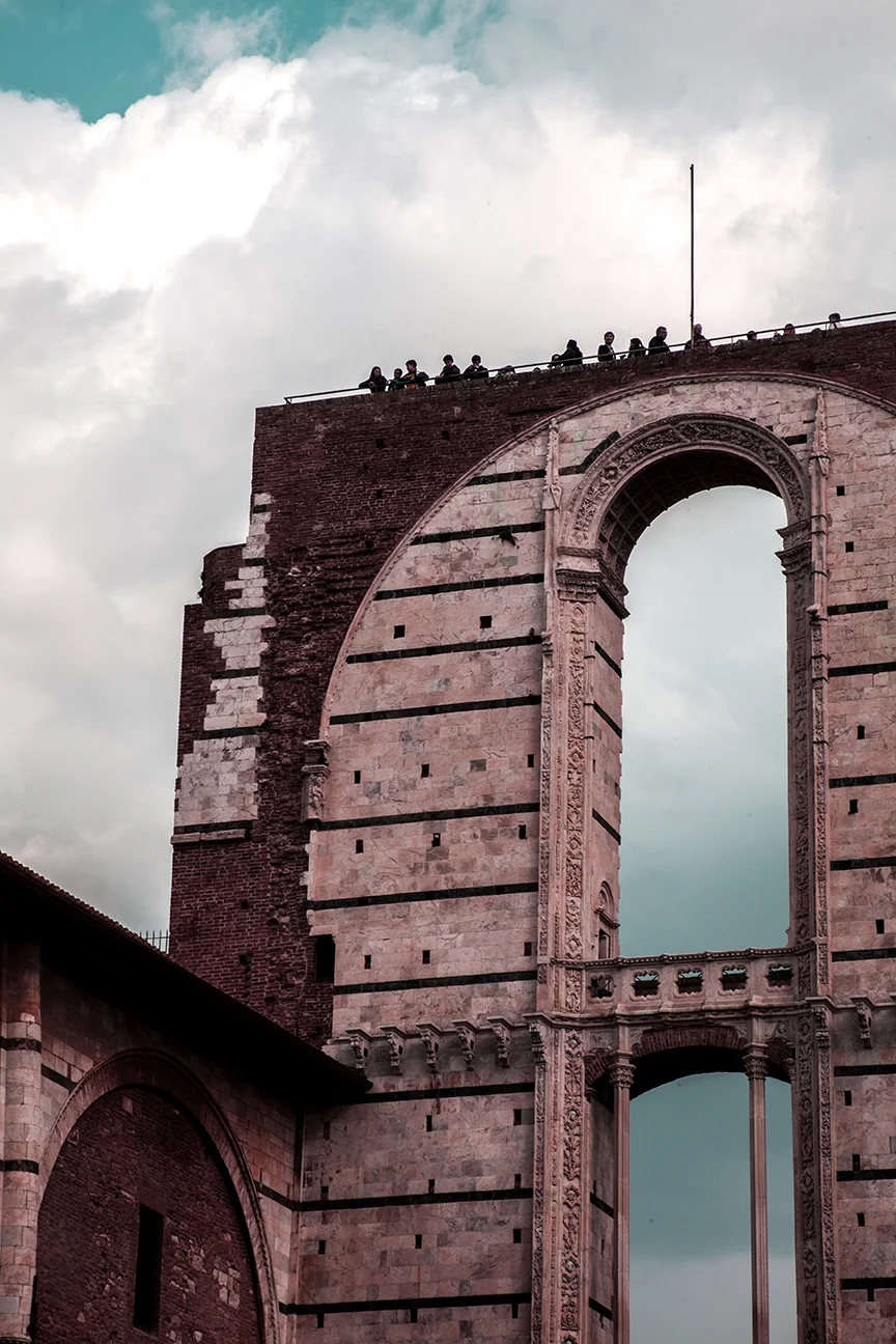 The wall of an unfinished cathedral expansion 