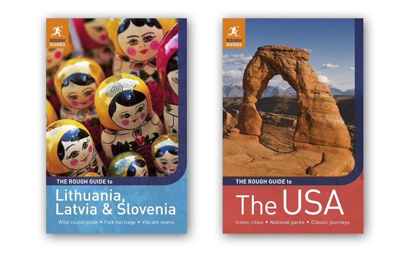  A semi-transparent title panel with a sweeping shape to the border edge of the main cover image – a very strong break from the conventional cover designs. We thought a graphic device like this could really become a strong element of the Rough Guides