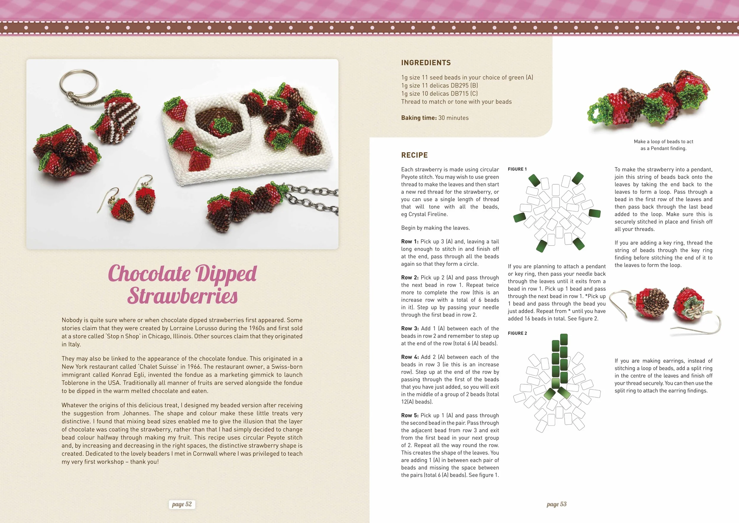  Each project spread came with a recipe card including an ingredients list and numbered method list. Informative diagrams were placed near relevant text to help the crafter in their beading process. 