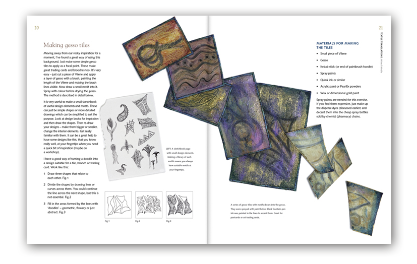  Preliminary sketches are shown alongside finished pieces. 