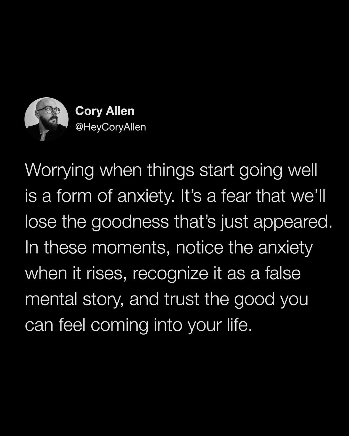 Comment &quot;brave&quot; and I'll DM you a preorder link for my new book, Brave New You where you can claim a free bonus for a limited time. 

@heycoryallen: Worrying when things start going well is a form of anxiety. It&rsquo;s a fear that we&rsquo
