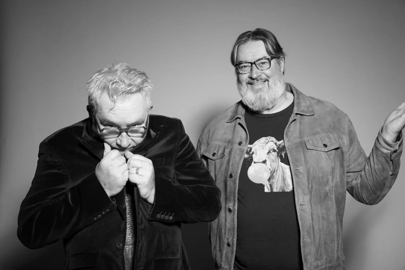 Mike Schopp and Chris Parker in black and white.