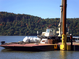 Barge loaded with oyster spat (attached oyster larvae)..