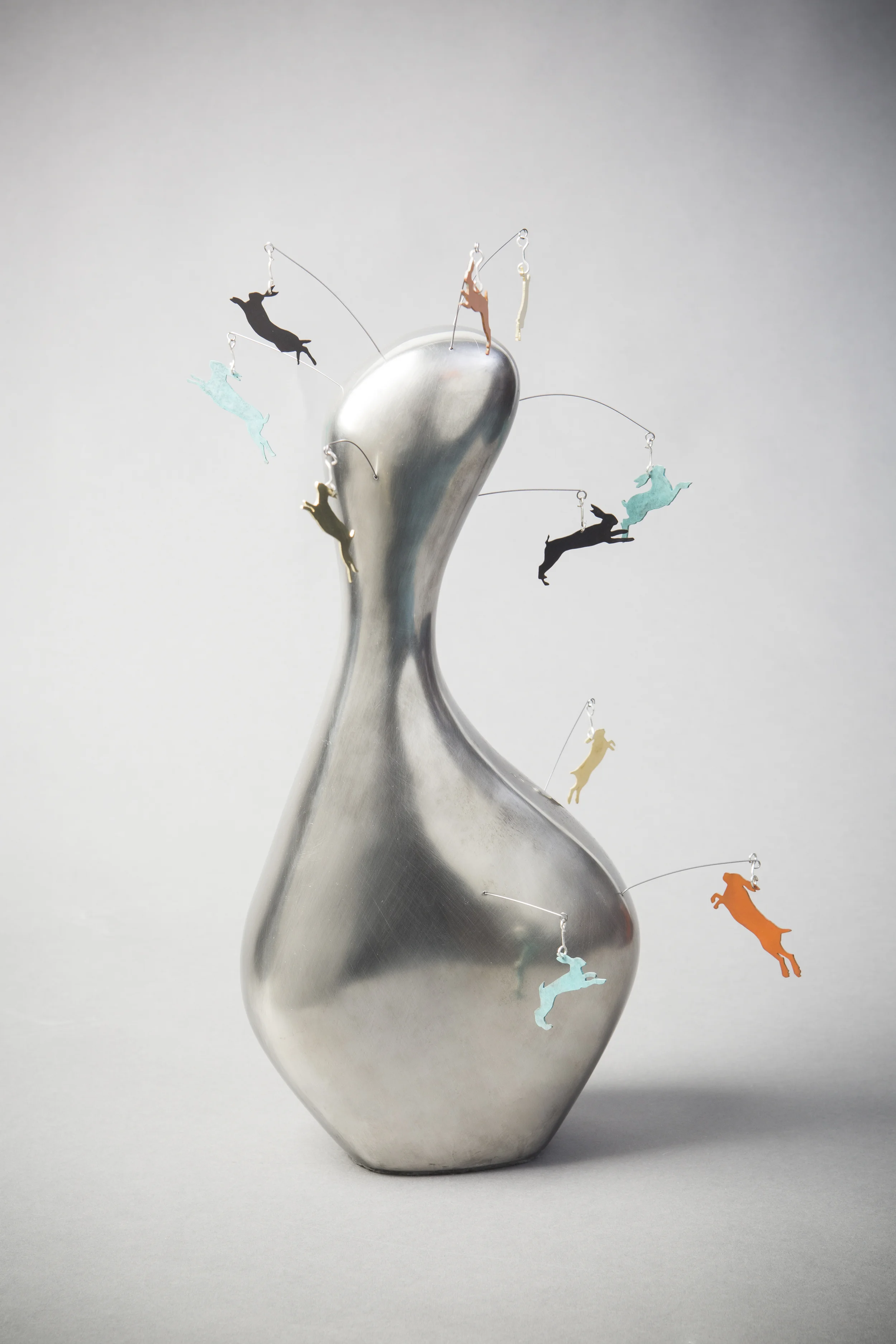 PEWTER BOTTLE WITH HARES (PLAYING WITH CALDER)