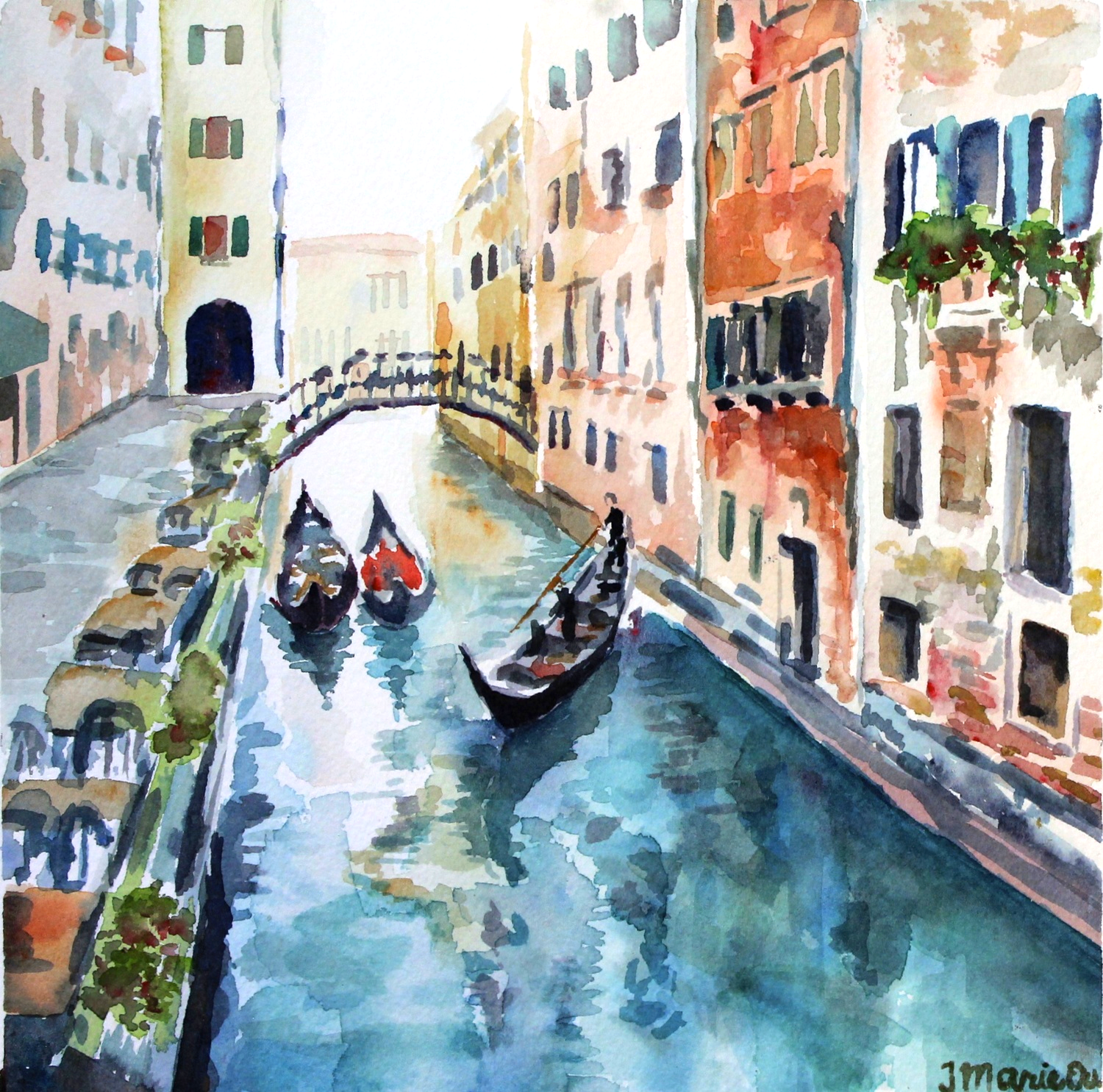 Gondolas in Venice (2014), 8x8, watercolor
