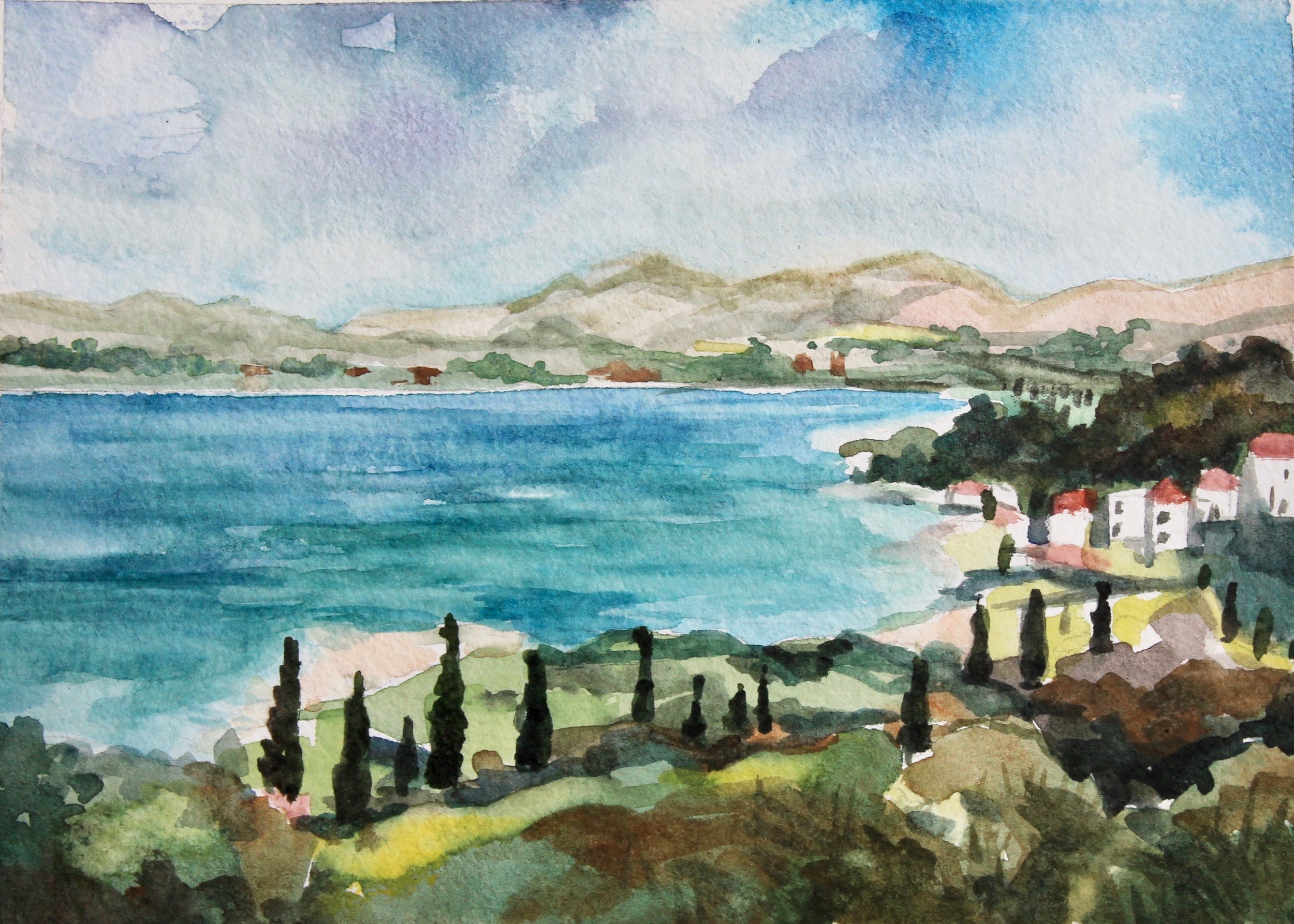 Croatian Coast 5x7, watercolor. Sold.