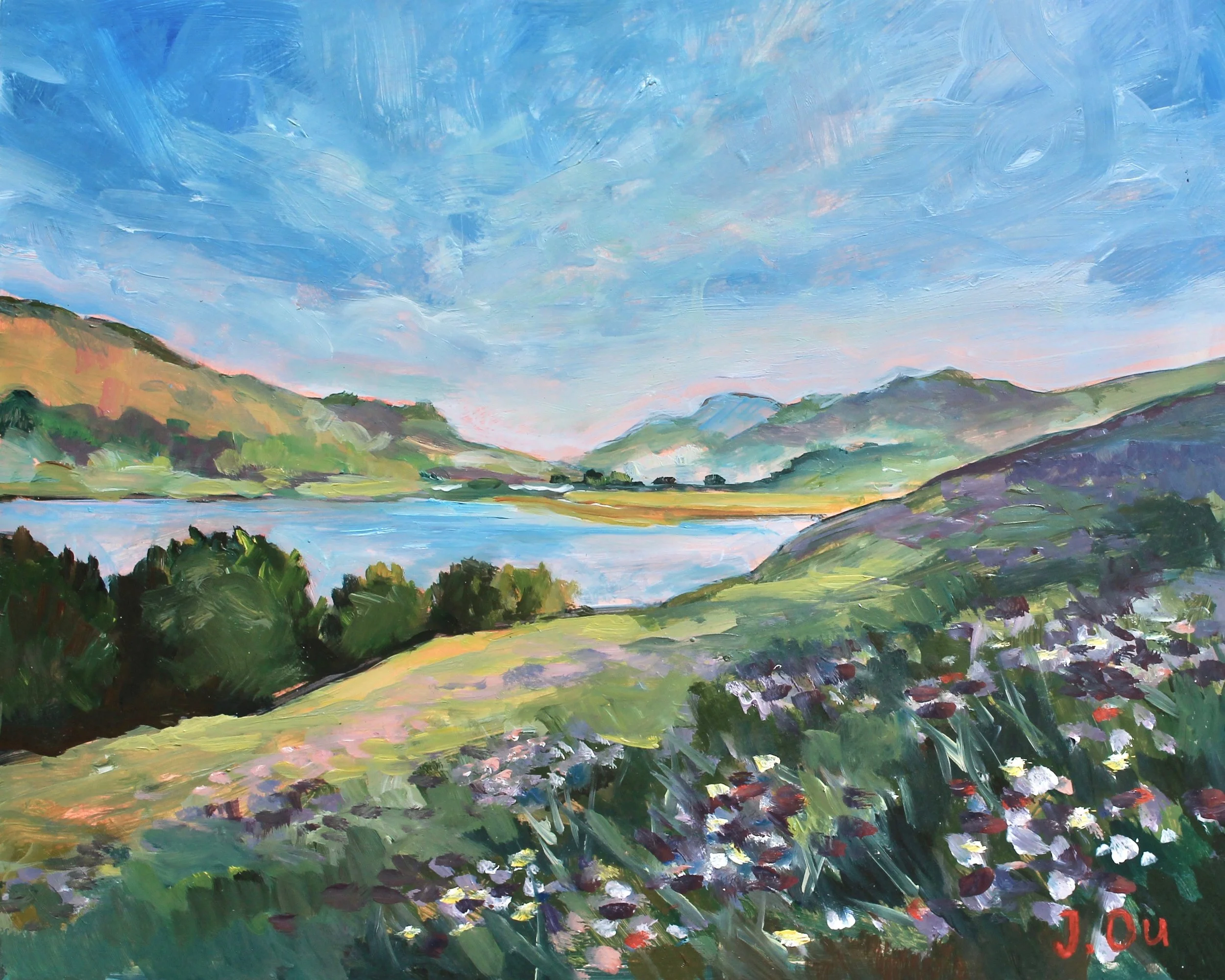 Bluebells at the Lake, 8x10. sold.