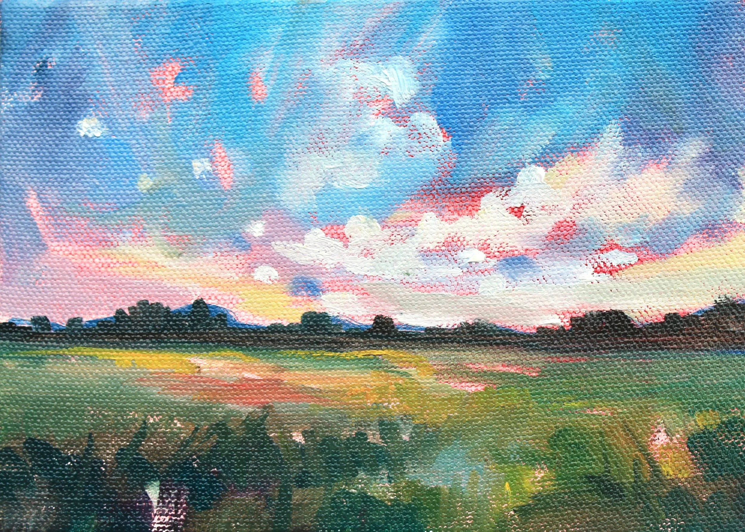 July Sunset 5x7, oil on canvas. sold.