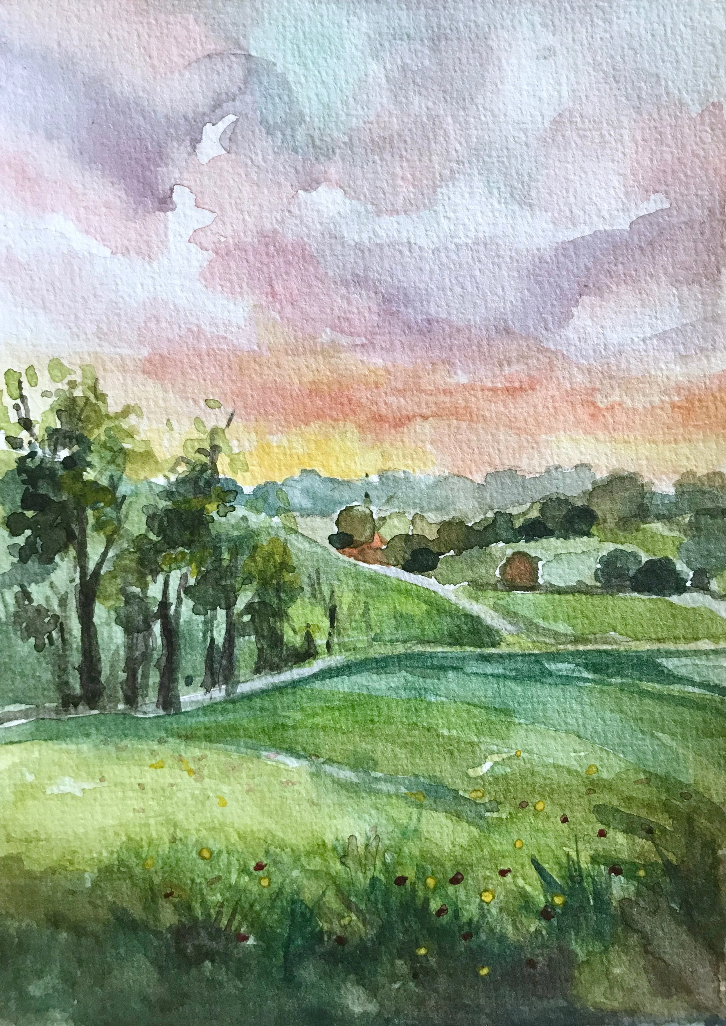 Sunset at Mt. Crawford 5x7, watercolor. sold.