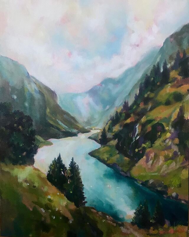 &ldquo;We share such a beautiful world. If nothing else, may we always find commonality and conversation on that basis.&rdquo; - Melanie Charlene. Loving my larger works and envisioning how they will look at my new place 😍 18x24, of F&auml;lensee in