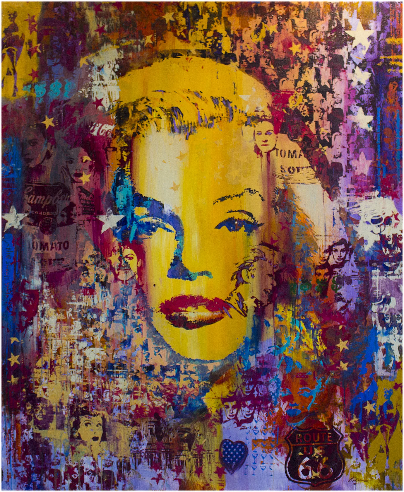 "Stardust Marilyn" 46" x 56" mixed media on wood panel