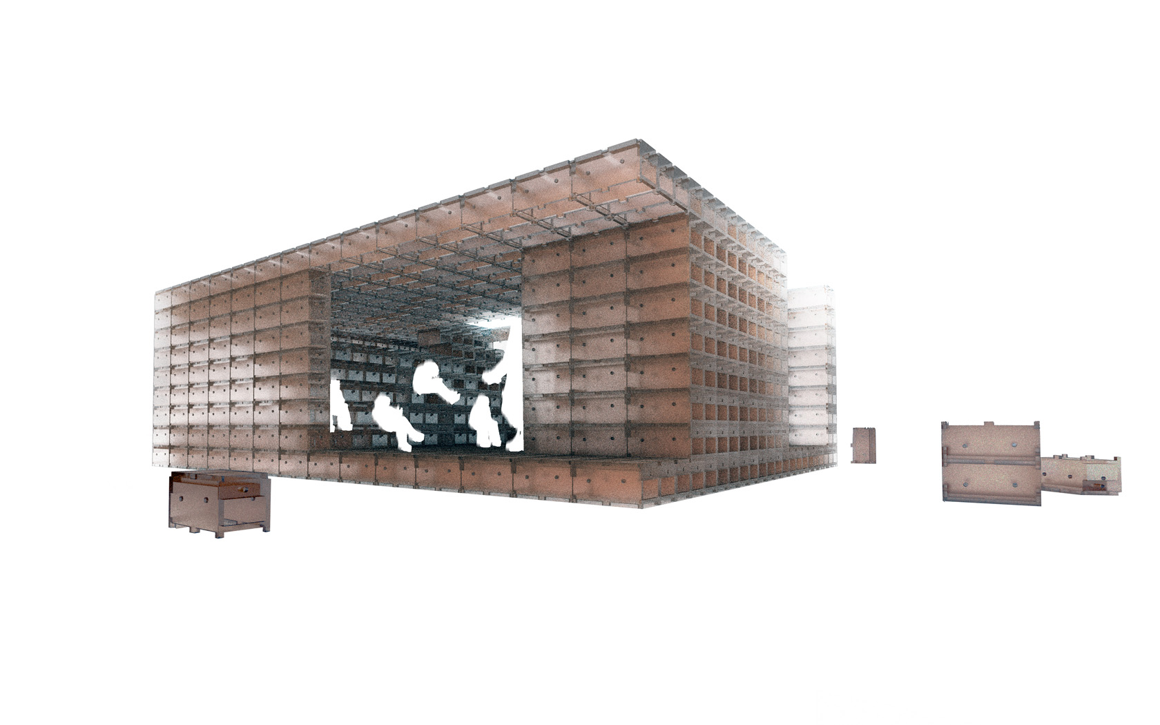 While traveling, the pavillion would not only be an attraction on itself, educating its visitors about the relation between city and food, but would also leave a permanent trace of urban farm land, to be used by the citizens of the surrounding neighbourhoods in the west of Milano, a postwar housing area. 
