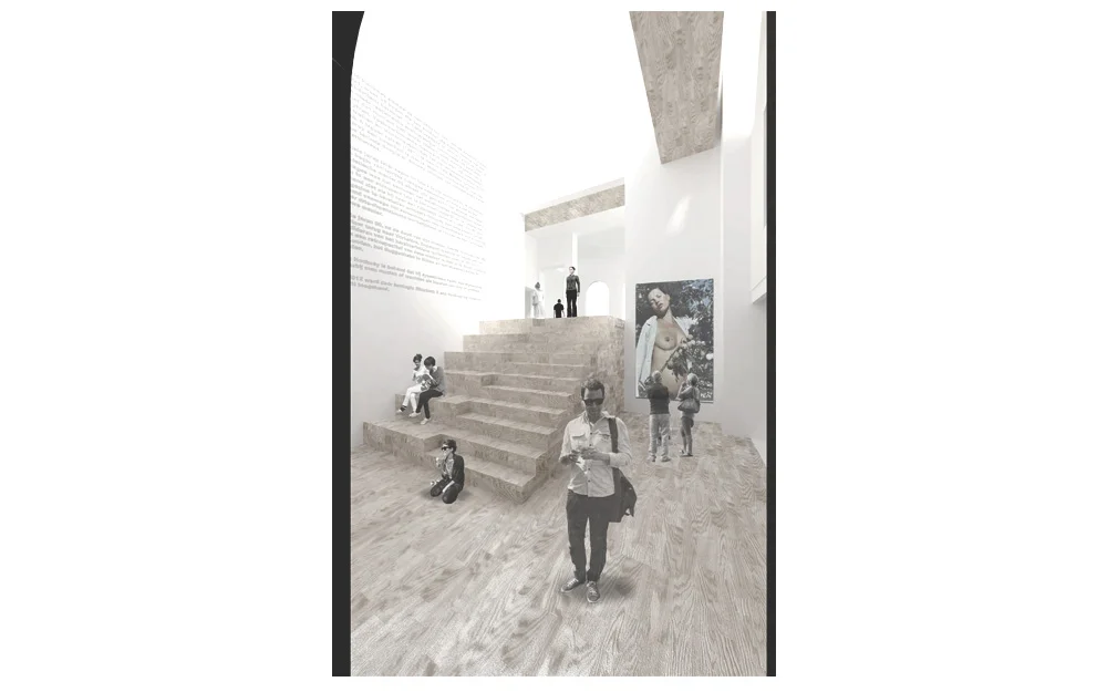 Next to the hall, a new vertical space is created by taking away the existing infrastructure. A room that links all rooms helps to understand the complex disposition of the different art spaces.