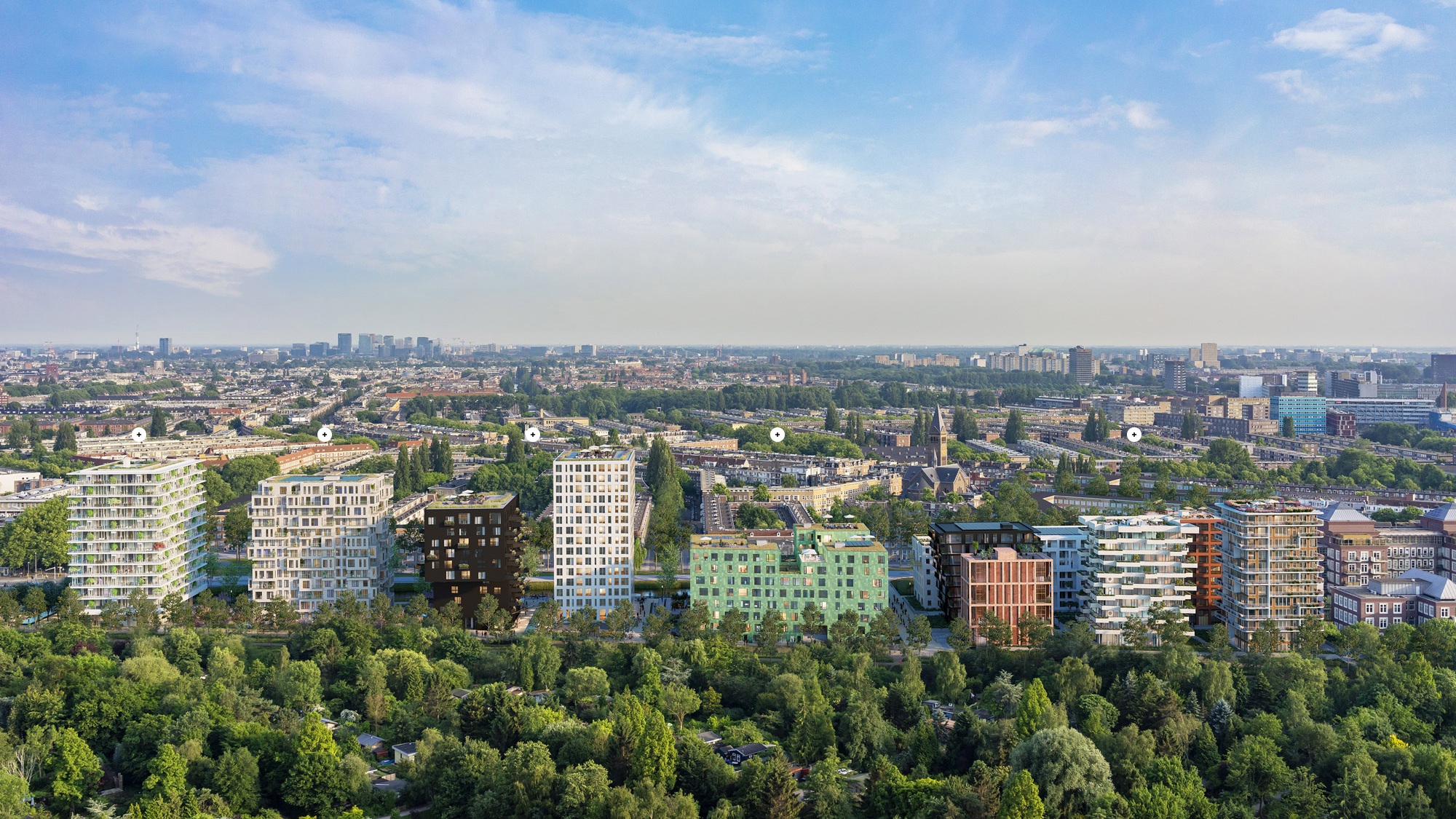 Westerpark West is a 70.000m2 mix-use development, consisting of mutiple plots with different character. Plot 3 consists of smaller scale urban blocks, set up on a shared park space, designed by Gustafson Porter Bowman .