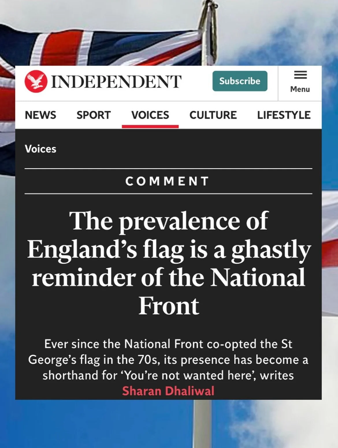 Read my article about how I felt about the amount of English flags I saw this weekend 🫠

Let me know how you felt 🙏🏽

Link in bio for full article ❤️