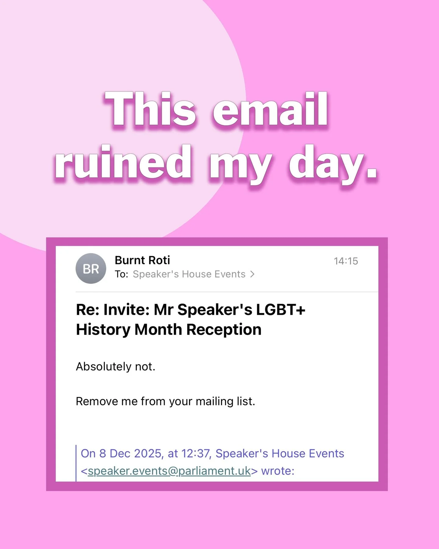 It&rsquo;s like people don&rsquo;t know me &hellip;

I urge anyone who receives any invites from governments, parliaments or any of the governing bodies that are actively destroying the lives of trans and queer ppl, to tell them to f right off. 

We 
