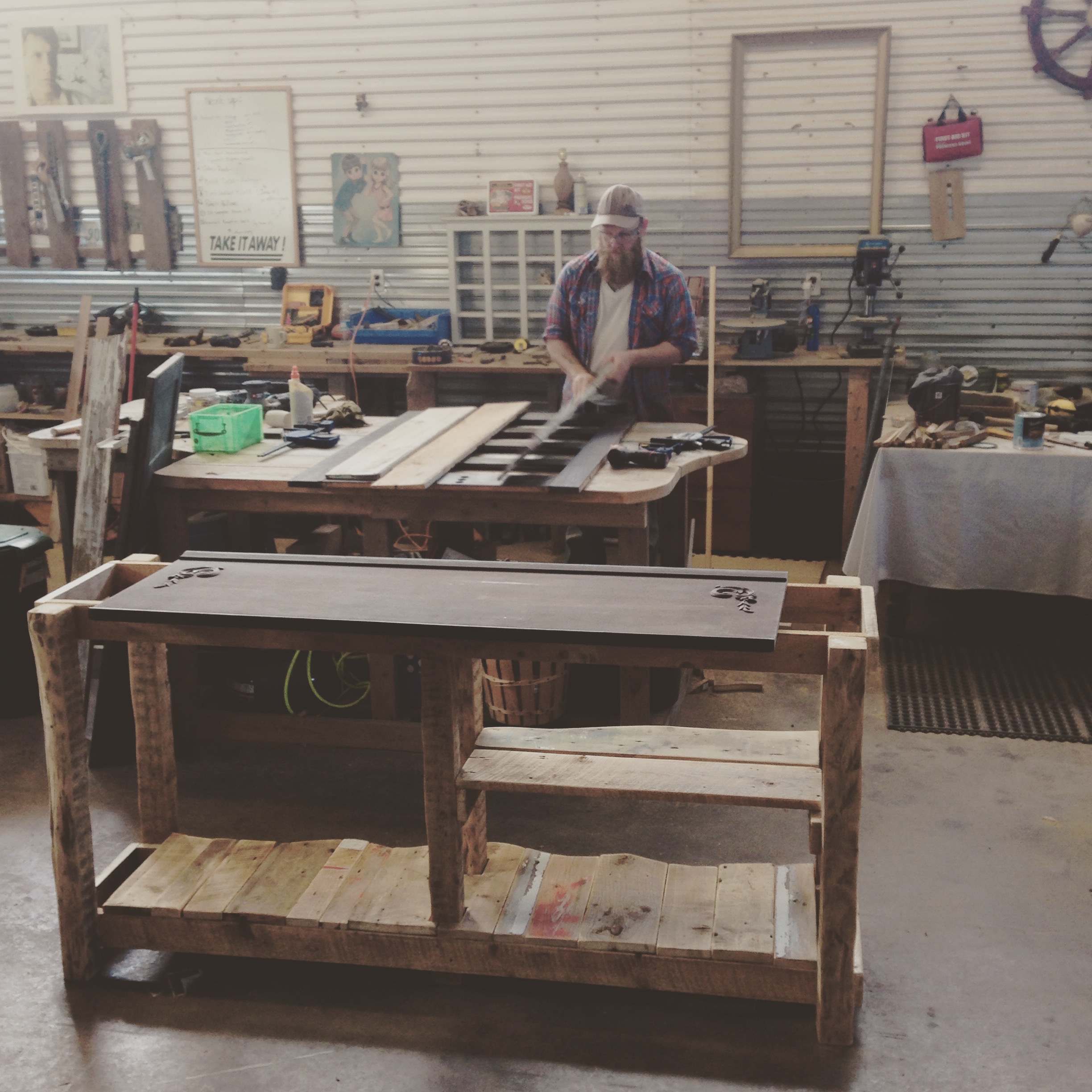 Lenny working on the front piece.