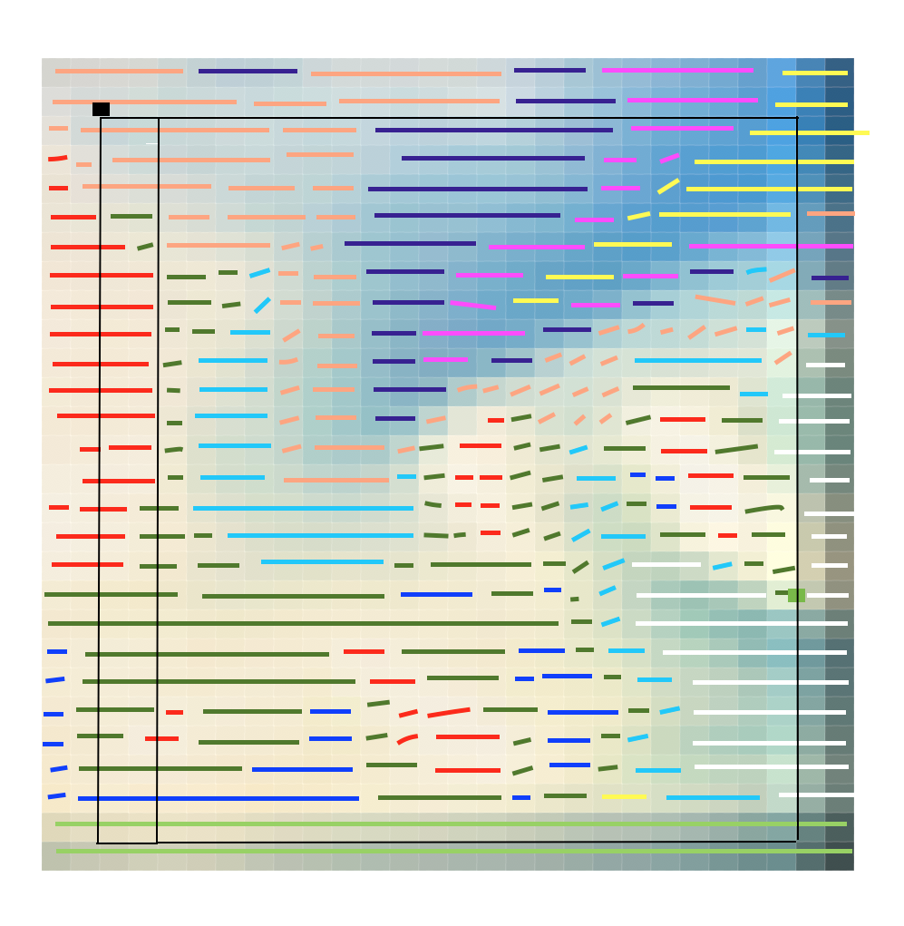 The photoshop pixel map Heather worked up with colours grouped together.