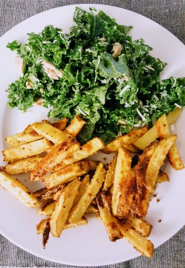 Avocado Kale Caesar Salad + Crispy French Fries
