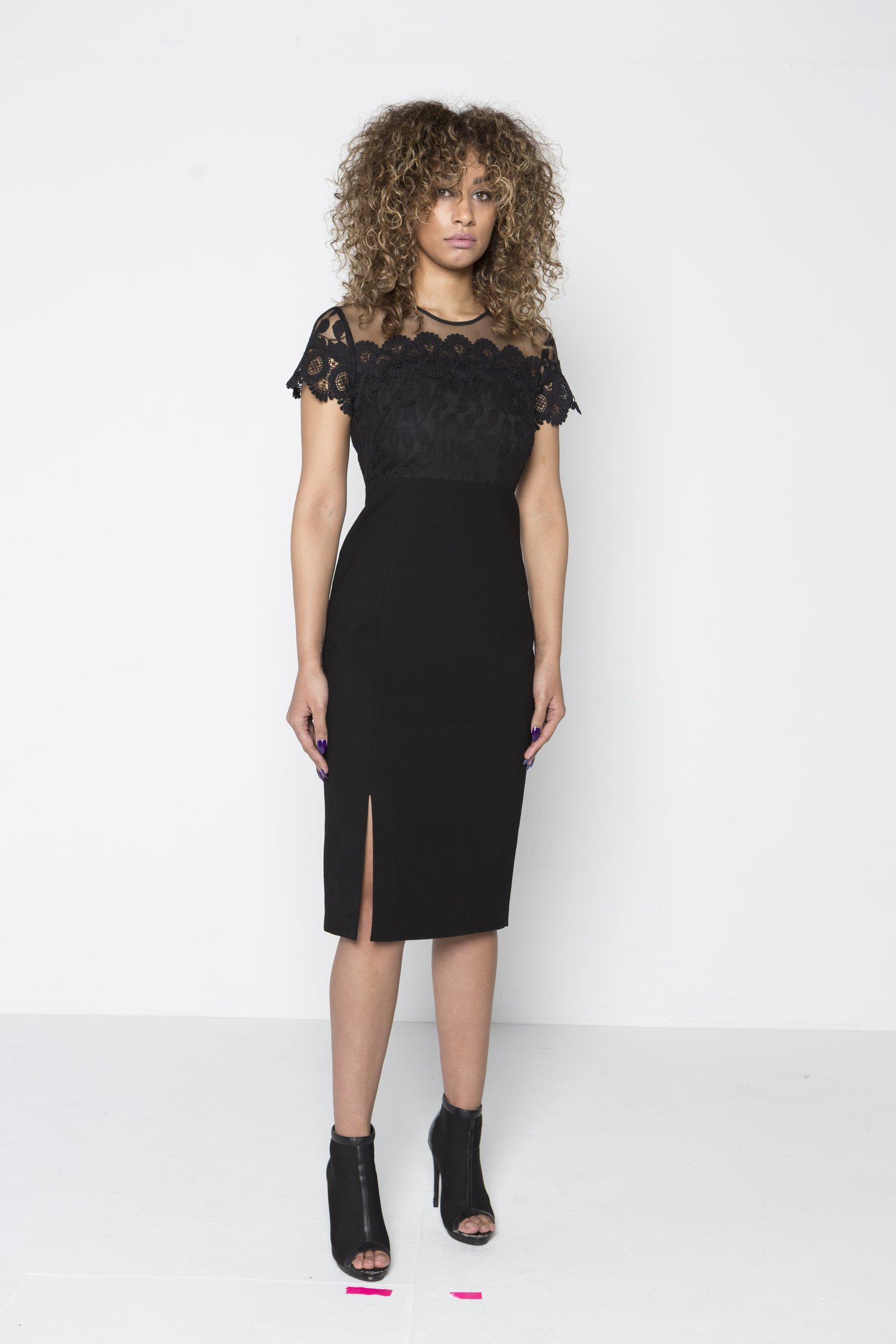 chinese dress ladies Black Lace Off Shoulder Ruffle Slit Dress