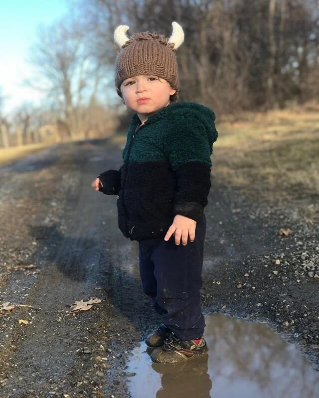 It&rsquo;s puddles today with snow coming at us this weekend. Time to get this farm kid some real boots. #catoctinmountainfarm #farmlife #farmbaby #puddlejumping