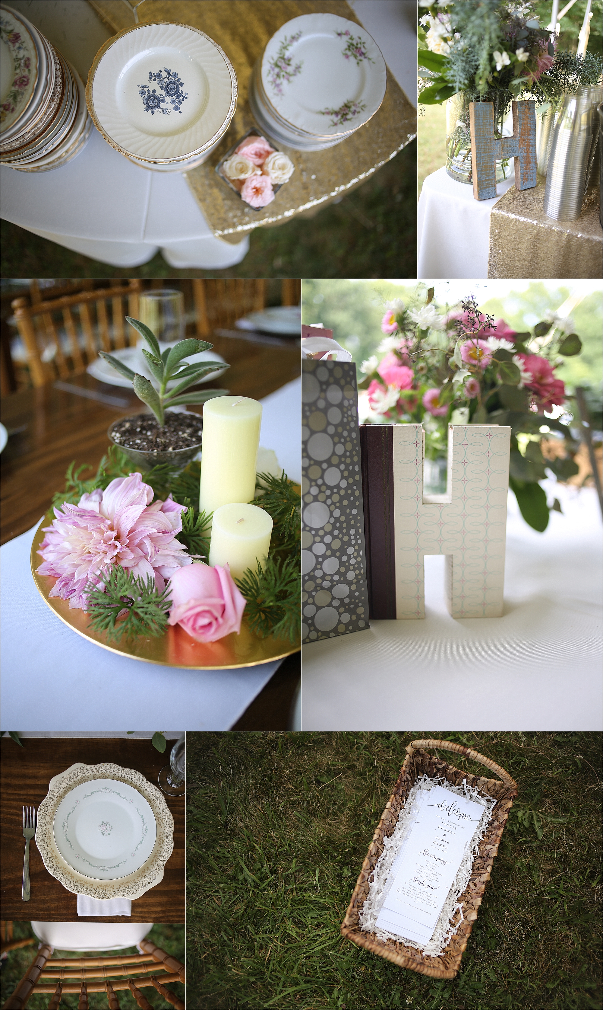 Rustic Wedding Decor Mix and Match China Glitter and Sparkles Flat Top Lake West Virginia Wedding Photography