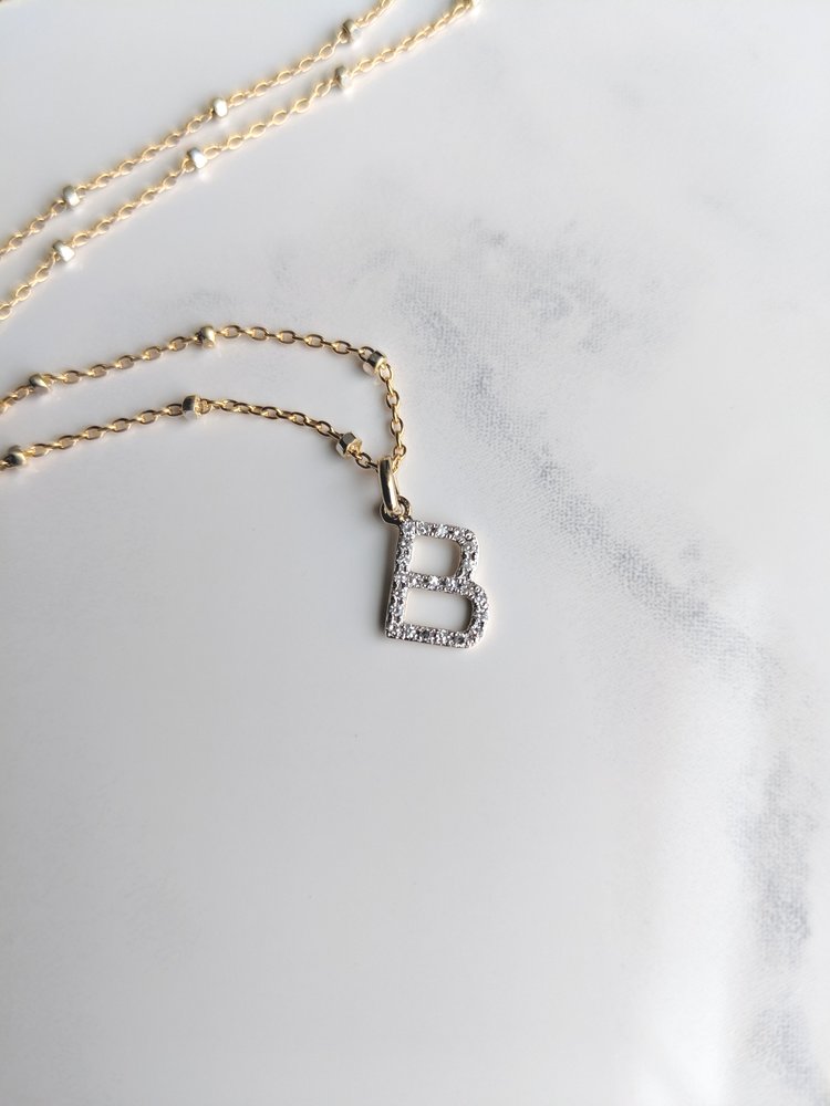 Pave Diamond Initial Charm Necklace (Choose Letter) (Pre-Order) — Tiffany  Rose Designs