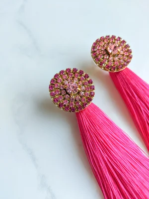 Camille Tassel Earrings (Hot Pink, Wear 3 Ways) — Tiffany  display picture 3