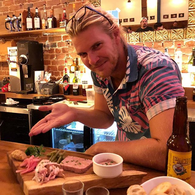 Charcuterie, anyone? @OutdoorJunkiez co-founder @DrewFarwell presents a selection of housemade p&acirc;t&eacute; de campagne, house ham, mousse de foie, house grain mustard, pickles, and crostini at Grondin, Chinatown&rsquo;s French-Latin kitchen tha