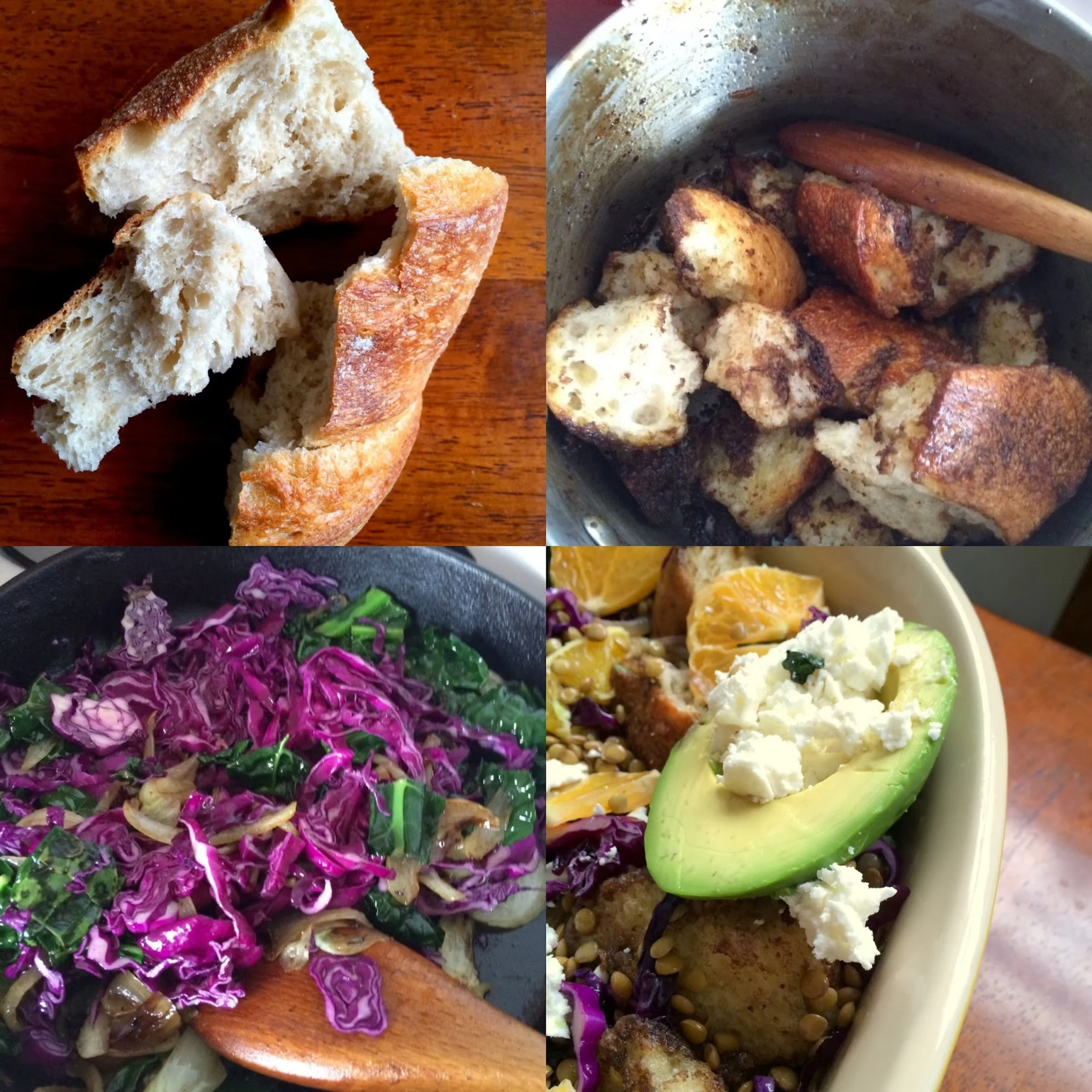 Each preparation, each environment that brought the food into being makes the whole even more delicious and nutritious than they are when segregated into their own little community of food. Toast? it's ok. Toast with avocado? It's good. Toast with avocdo, goat cheese, lentils, sauteed kale, cabbage, caramelized onion and aged balsamic vinegar? You got your self a James Beard worthy bite of wonder. 