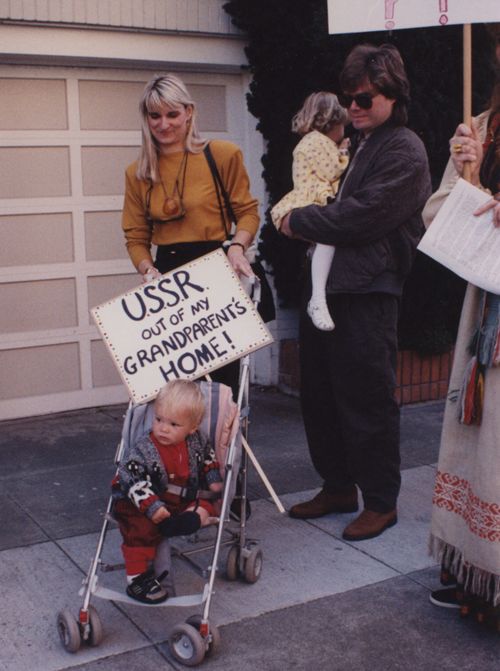Our brother-sister filmmaking team Aldona and Julian showing solidarity with Lithuania from their strollers in 1990!