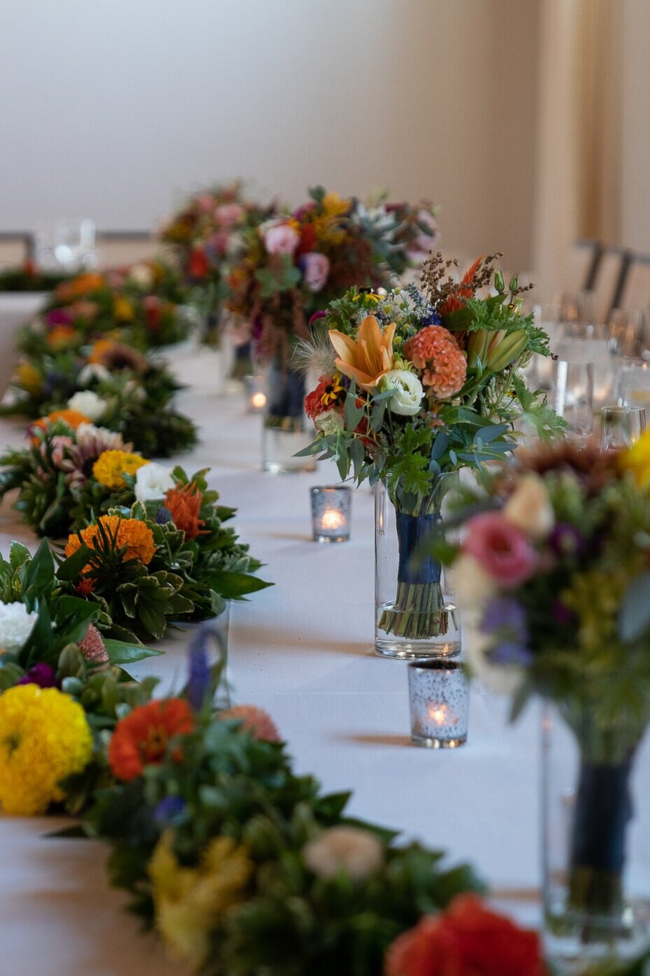 Wildflower wedding centerpieces by Urban Buds at The Caramel Room