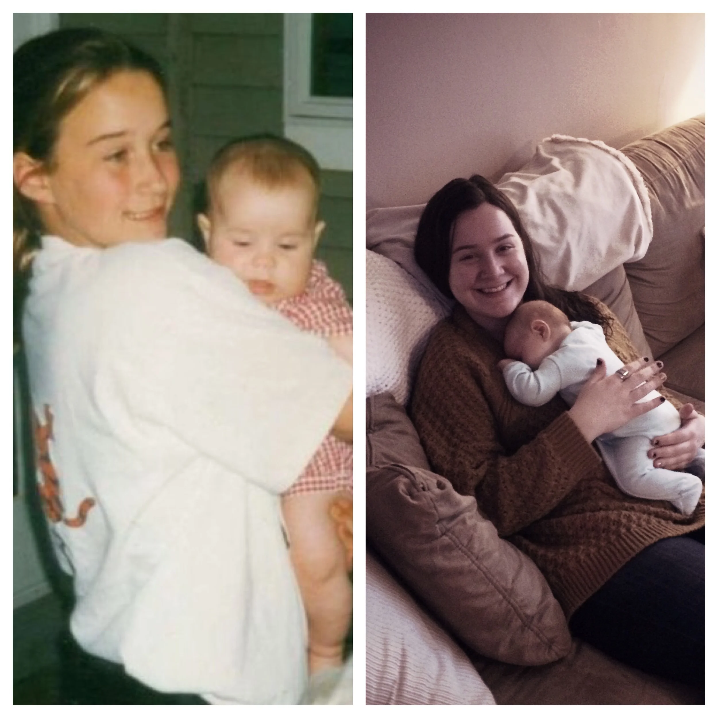 Circa 1995 and 2015. Please note my ultra-possessive grip on Isa's baby thigh. She seems much more confident about her place in Harper's world.
