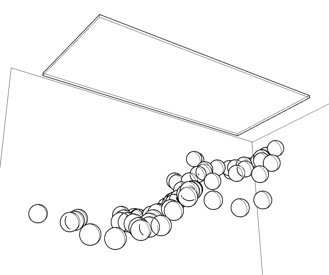 View from mid-height. Each globe is individually hung from a false ceiling above. The false ceiling conceals the steel support frame as well as the control system and wiring. 