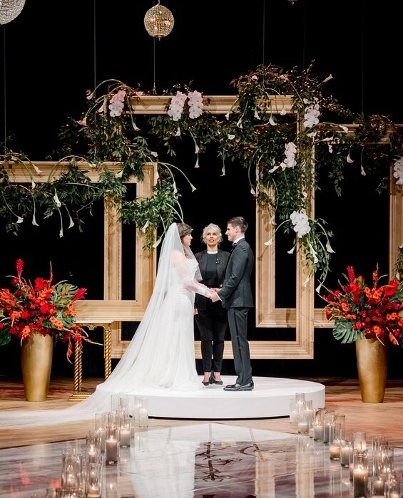 It was such a dream to work with Rosa &amp; Alla, we wanted their ceremony to be ethereal &amp; romantic. Getting married at the Orpheum, we wanted their wedding to feel like an event, a true night at the theatre: extravagant but elegant. They were r