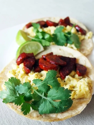 Chorizo and Egg Breakfast Tacos by The Hangry Woman