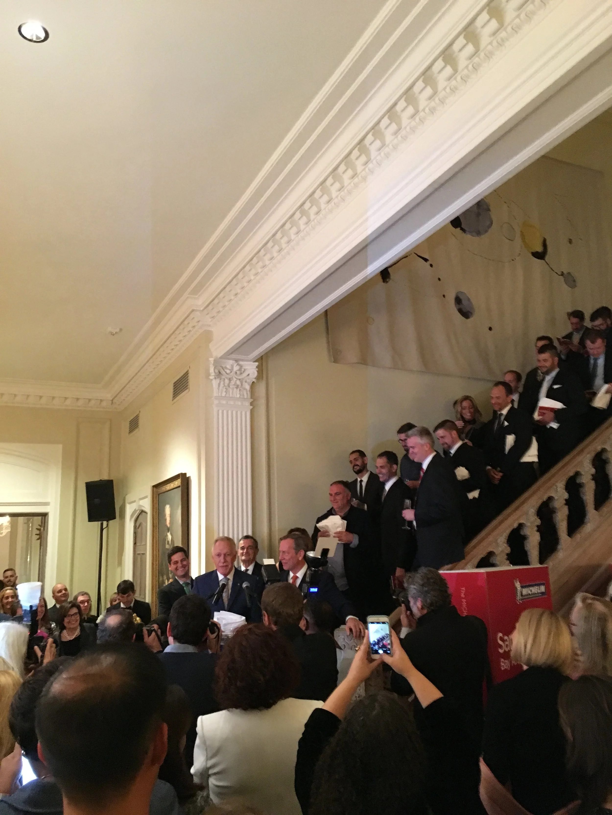 All of the Michelin-starred Chefs with Chef Patrick O'Connell at the mic.