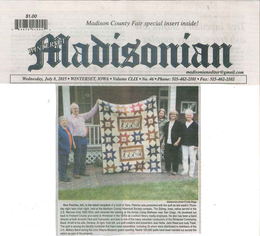 Ron Fletcher - Quilt Presentation - 7/2/15 - Winterset Madisonian