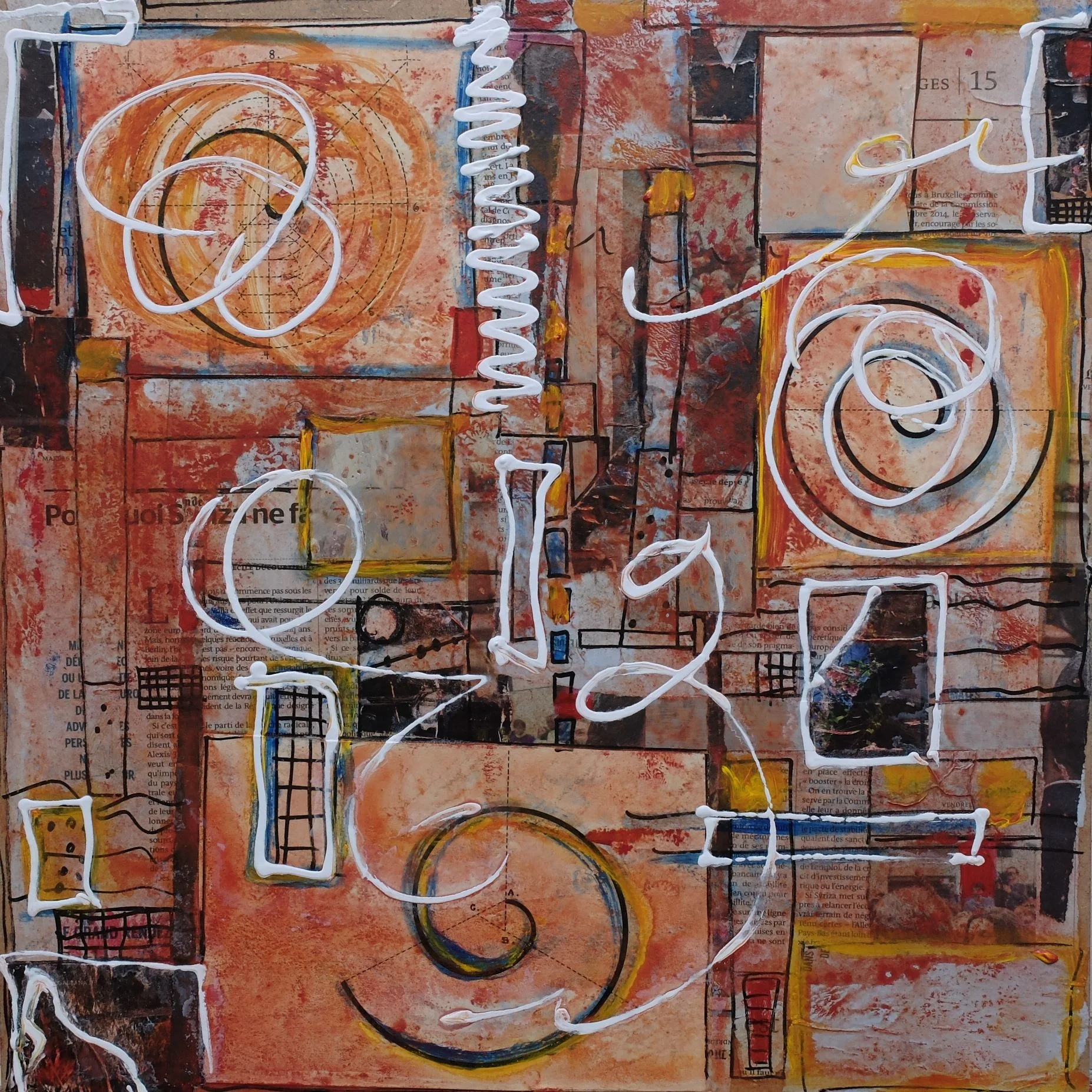 the spirals of Mr.Gerard; mixed media on wood; 40x40; 2015