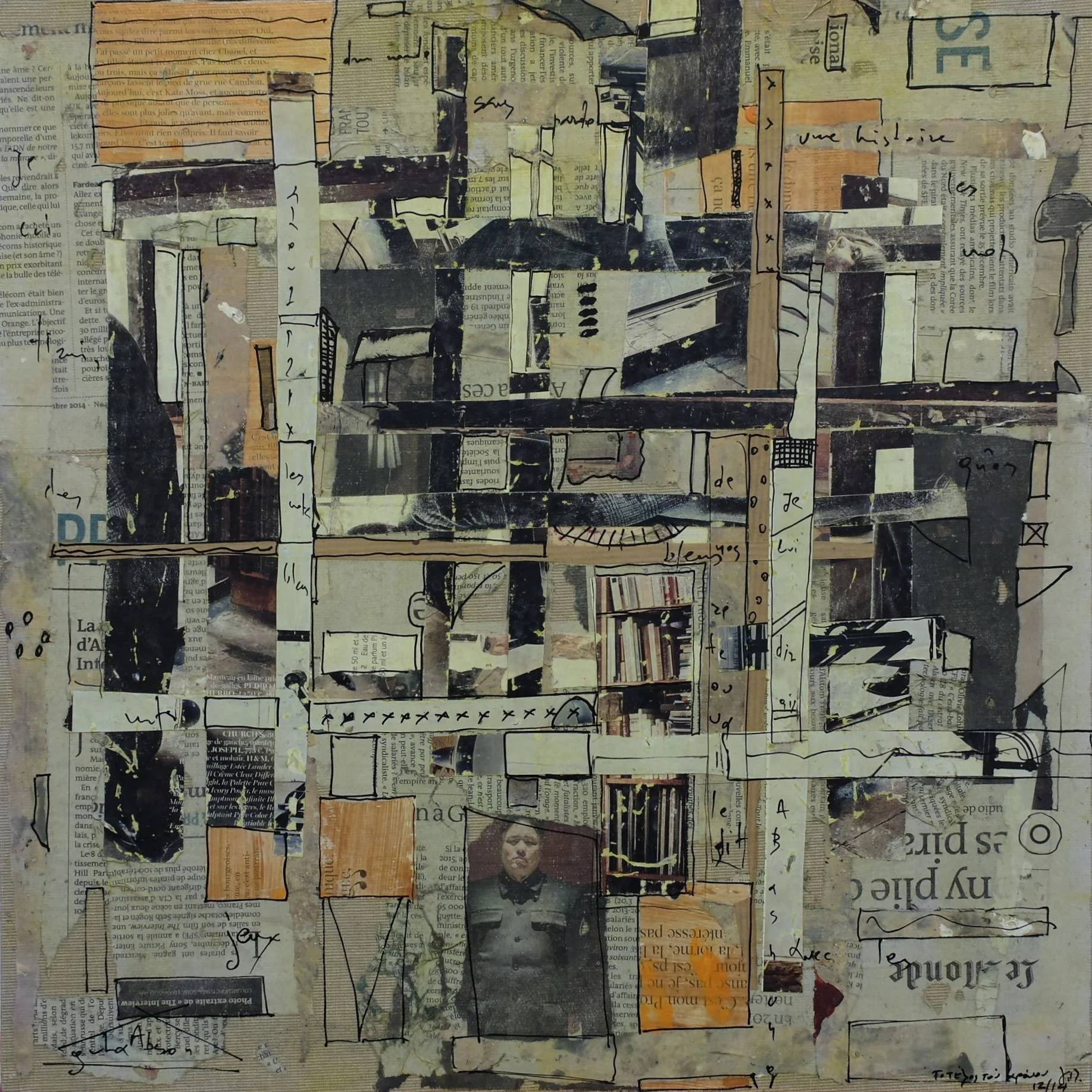  December news; mixed media on board; 40x40; 2014 