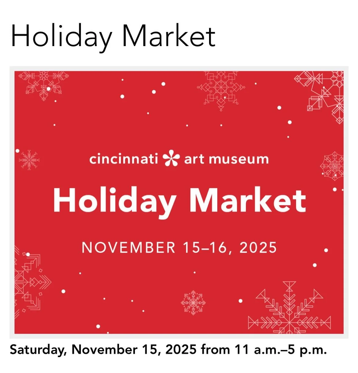 I&rsquo;ll be at the Cincinnati Art Museum this weekend for the holiday market. Come check it out!