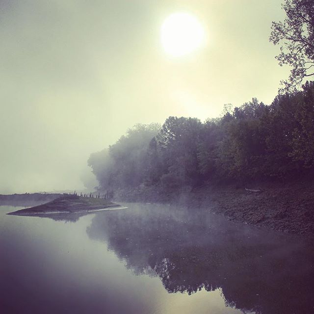 Sunrise through mist on the Missouri River, New Haven, Missouri - II. ...along the Lewis and Clark Trail (October, 2013; B/W image). || #geology #geologist #geomorphology #geography #biology #physics #chemistry #hydrology #engineering #math #missouri
