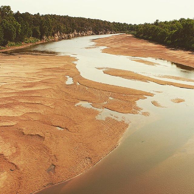 Emergent sandbars (&quot;imbricated&quot; sand waves) following a major rainfall event in a meandering  portion of the Cimarron River (August 19, 2012). || #scenery #science #landscape #biology #geology #geography #nature #geomorphology #geologist #p