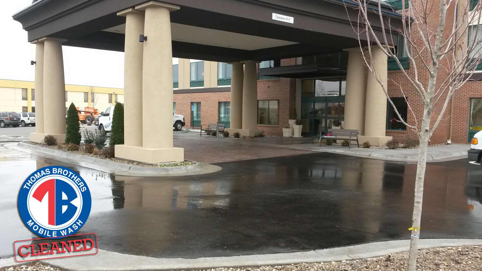 Power washed parking lot