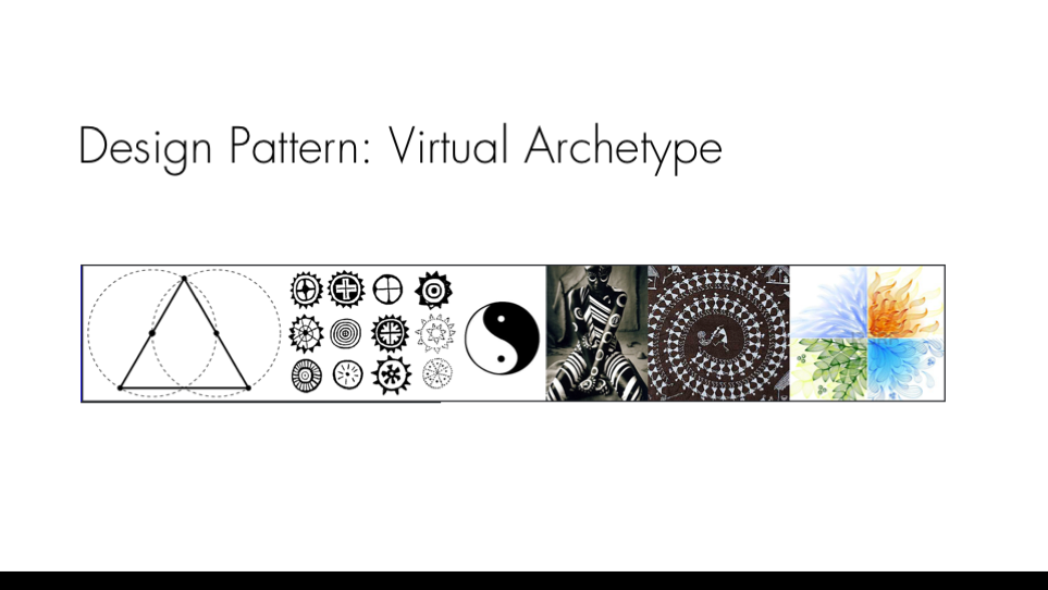  The content of the essential gesture is informed by a language of archetype – primal, symbolic, elemental form. The virtual archetype design pattern explores how archetype and symbolic form can be uniquely expressed in VR. 