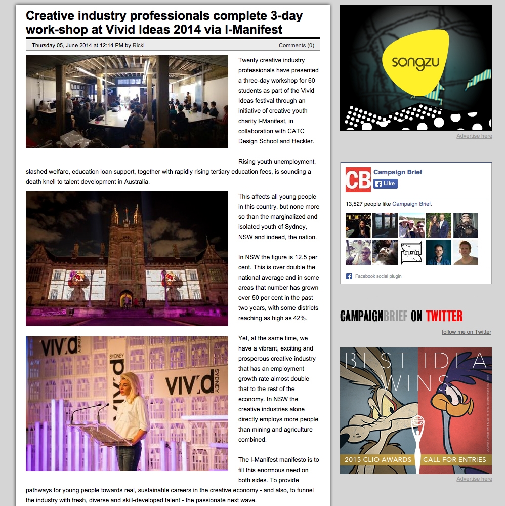 Creative workshops @ Vivid Ideas 2014 via I-Manifest